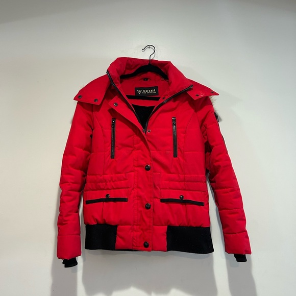 Guess Jackets & Blazers - Guess Vibrant Red Puffer Jacket with Black Details